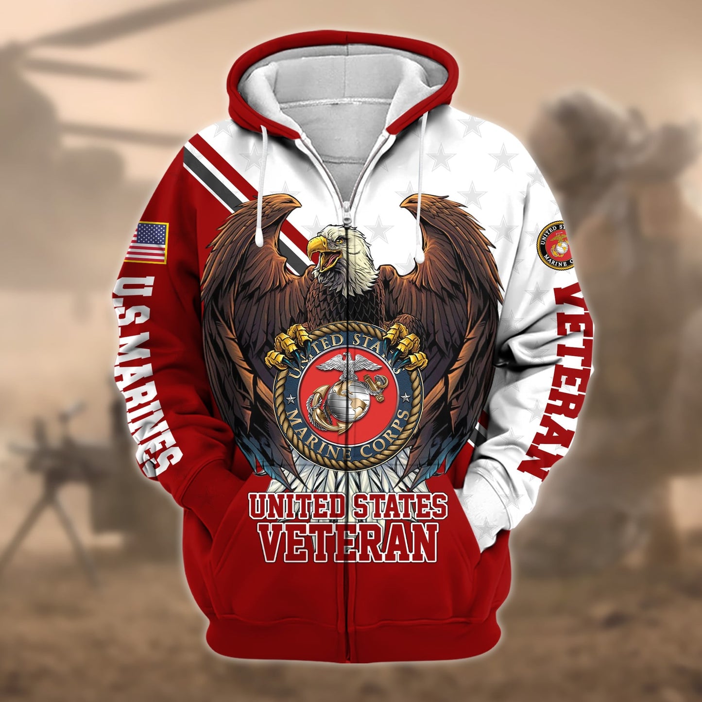 Frenzidea Premium Eagle US Veteran Zip Hoodie