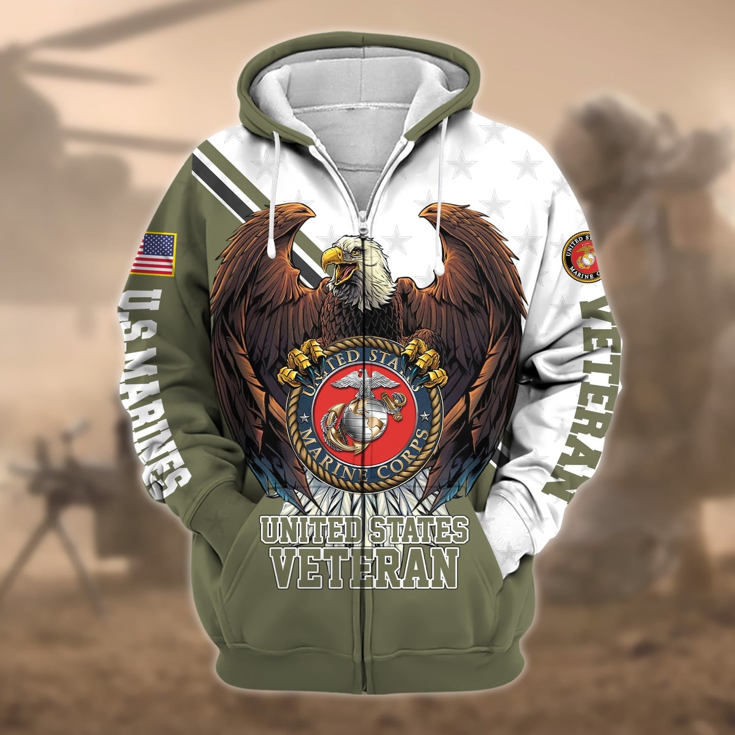 Frenzidea Premium Eagle US Veteran Zip Hoodie