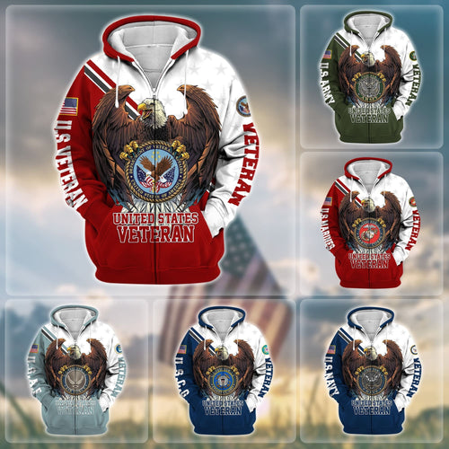 Frenzidea Premium Eagle US Veteran Zip Hoodie