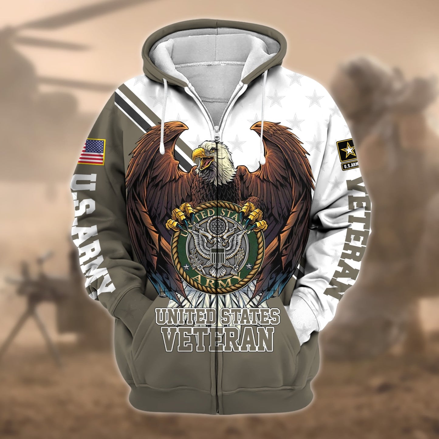 Frenzidea Premium Eagle US Veteran Zip Hoodie