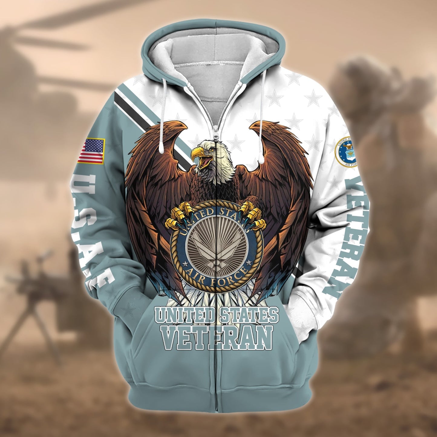 Frenzidea Premium Eagle US Veteran Zip Hoodie