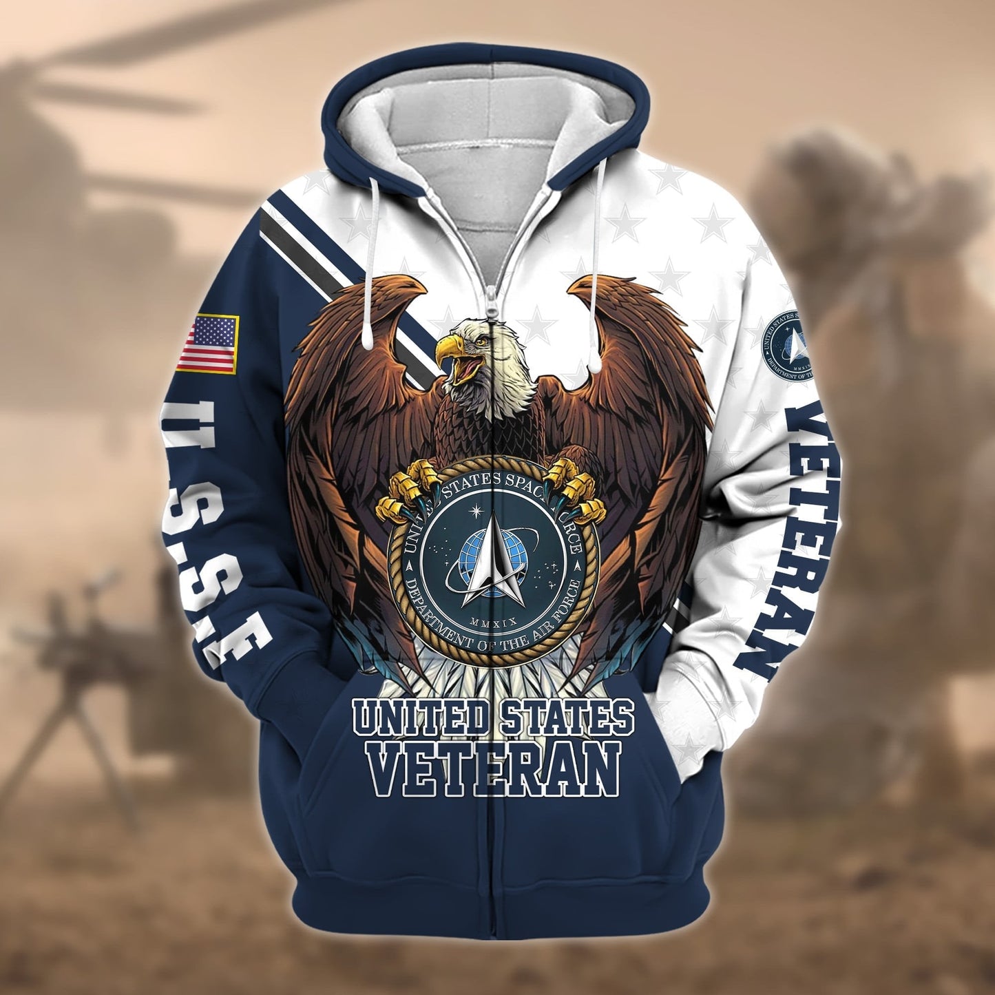 Frenzidea Premium Eagle US Veteran Zip Hoodie