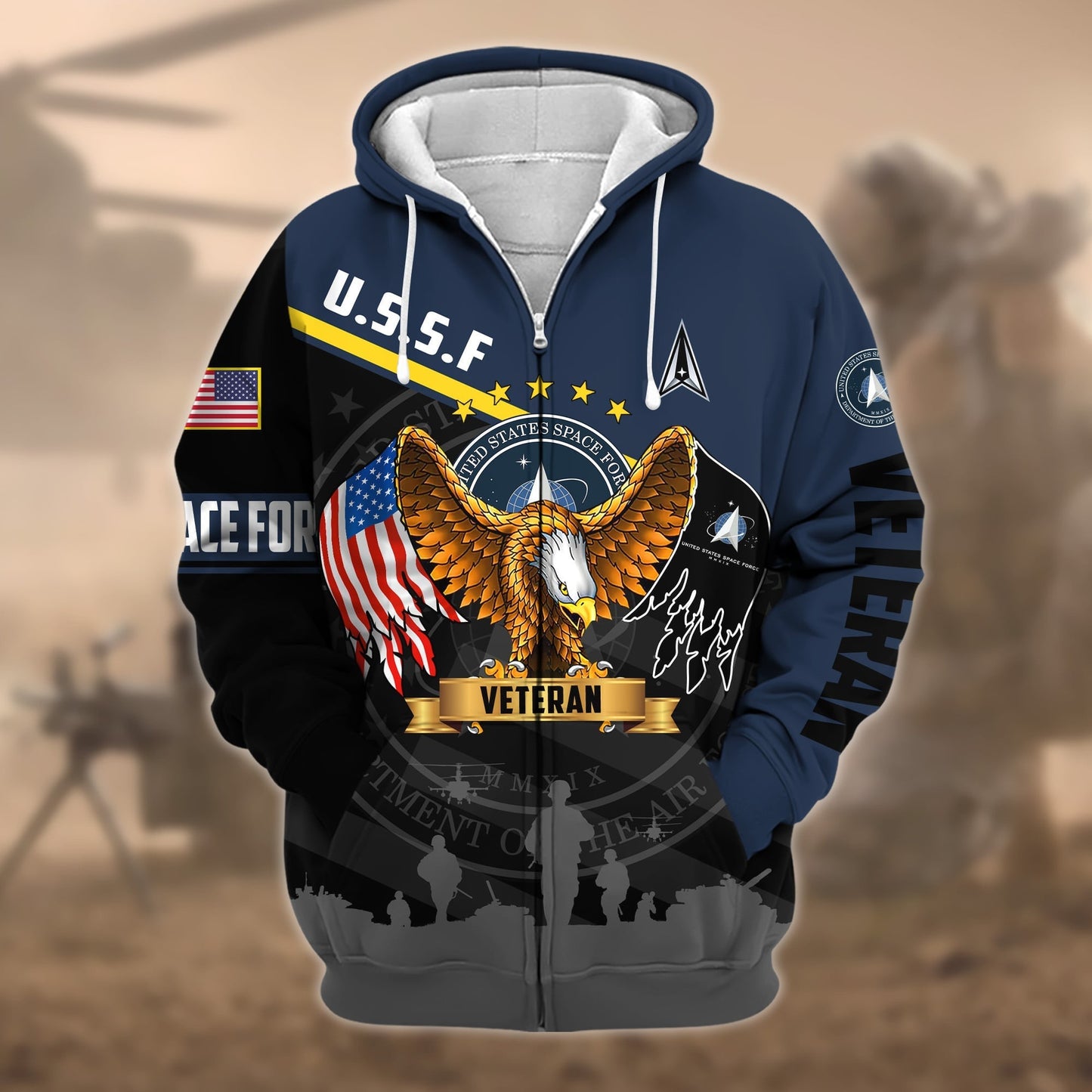 Frenzidea Premium Proudly Served US Veteran Zip Hoodie