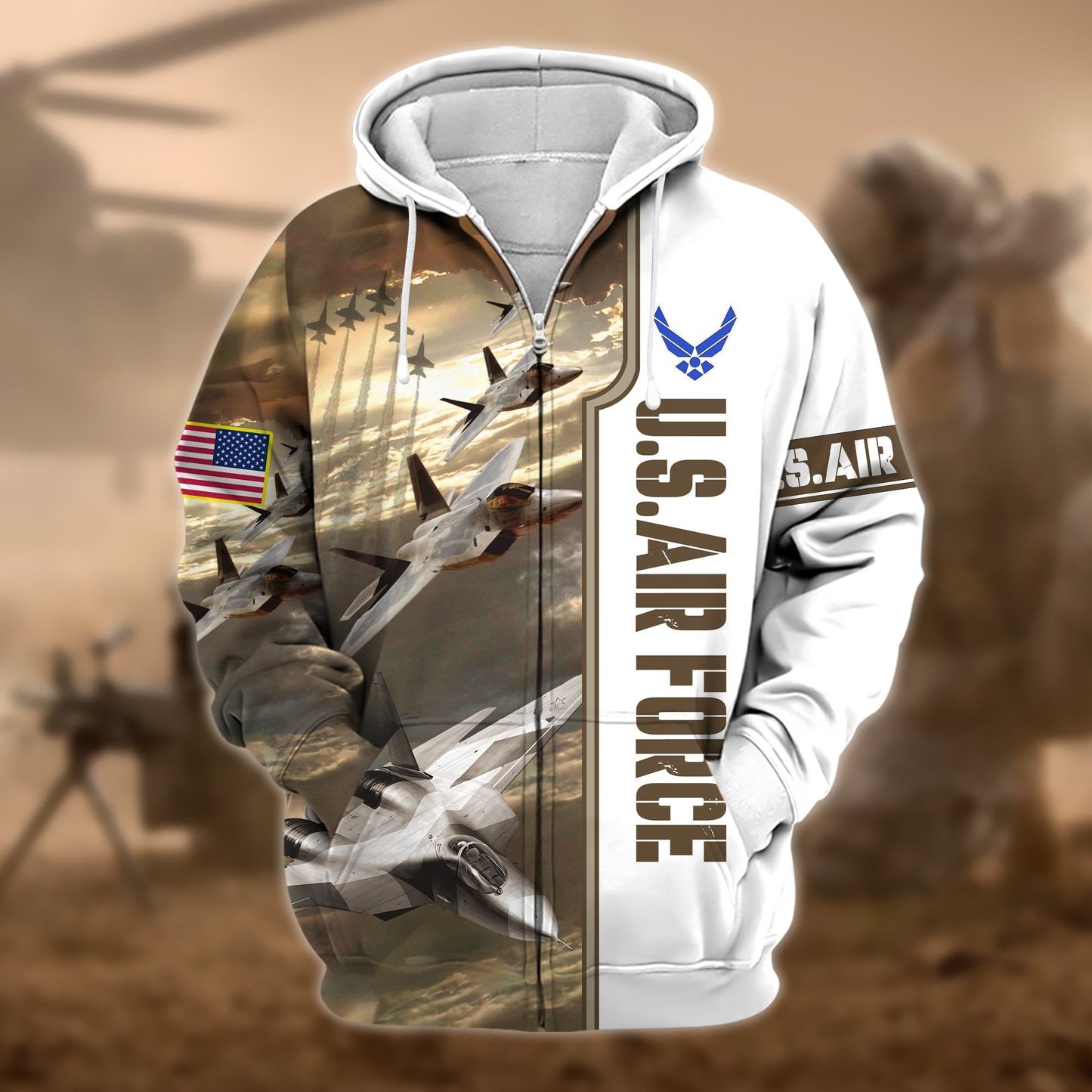 Frenzidea Premium Honoring All Who Served US Veteran Zip Hoodie