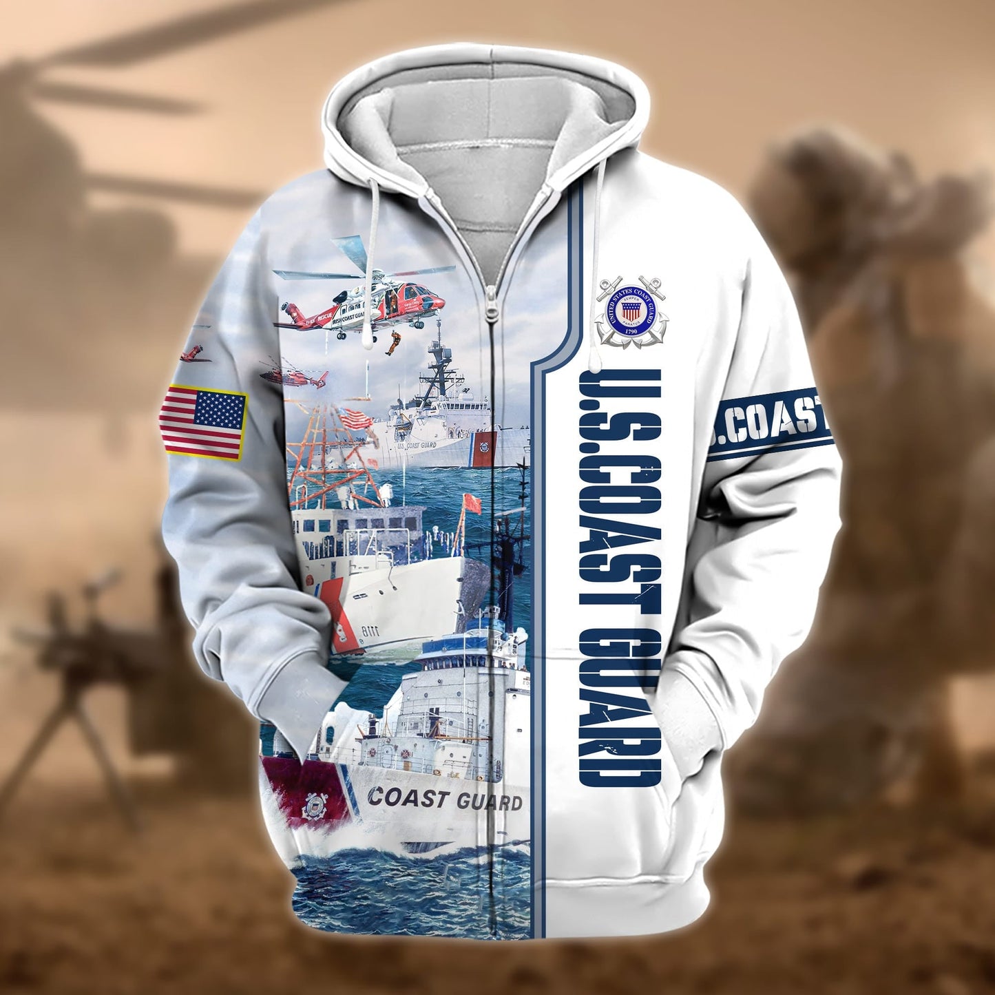 Frenzidea Premium Honoring All Who Served US Veteran Zip Hoodie