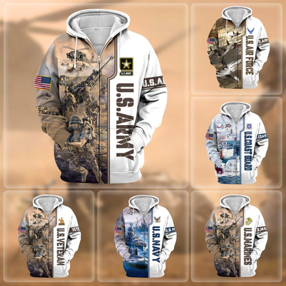 Frenzidea Premium Honoring All Who Served US Veteran Zip Hoodie