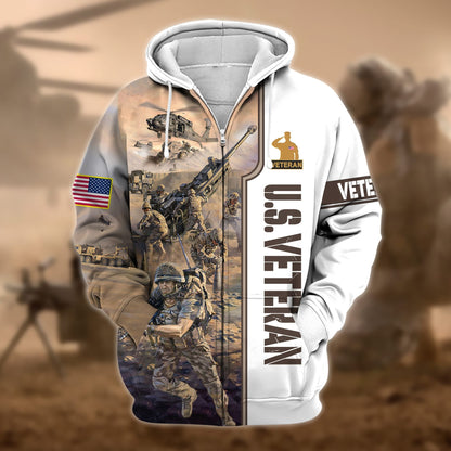 Frenzidea Premium Honoring All Who Served US Veteran Zip Hoodie