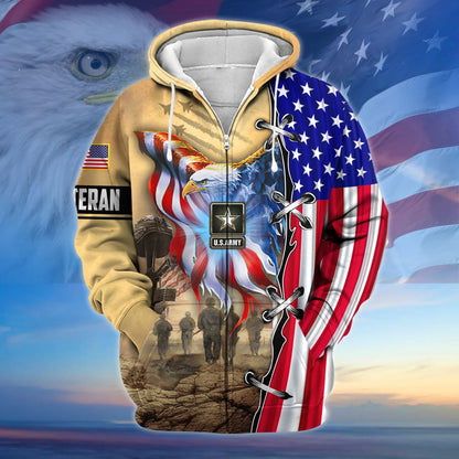 Frenzidea Premium Honoring All Who Served US Veteran Zip Hoodie