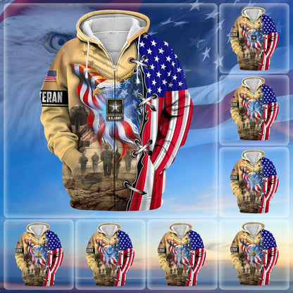 Frenzidea Premium Honoring All Who Served US Veteran Zip Hoodie