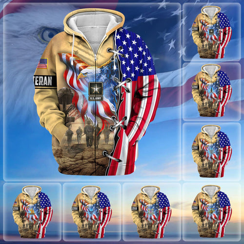 Frenzidea Premium Honoring All Who Served US Veteran Zip Hoodie