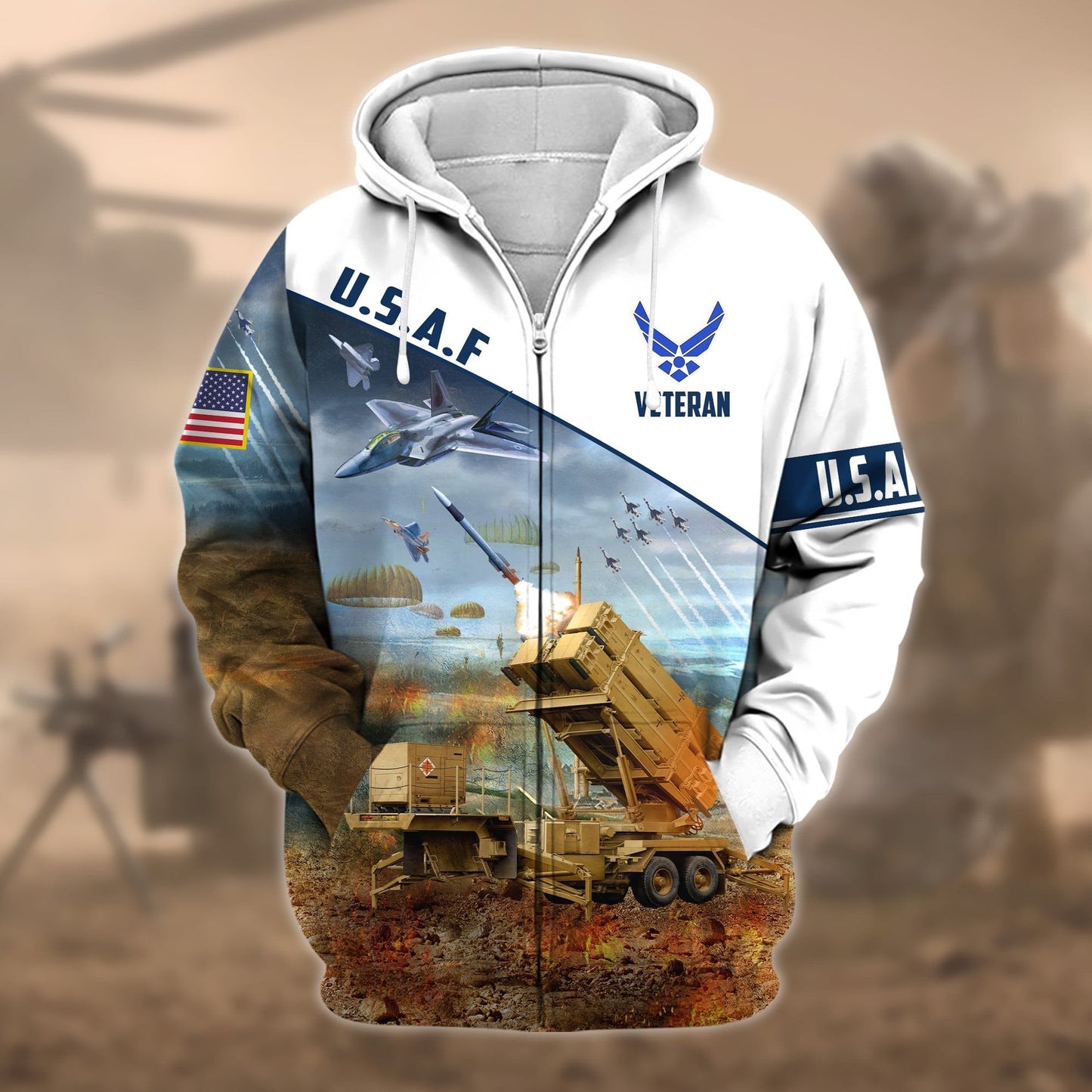 Frenzidea Premium Proudly Served US Veteran Zip Hoodie