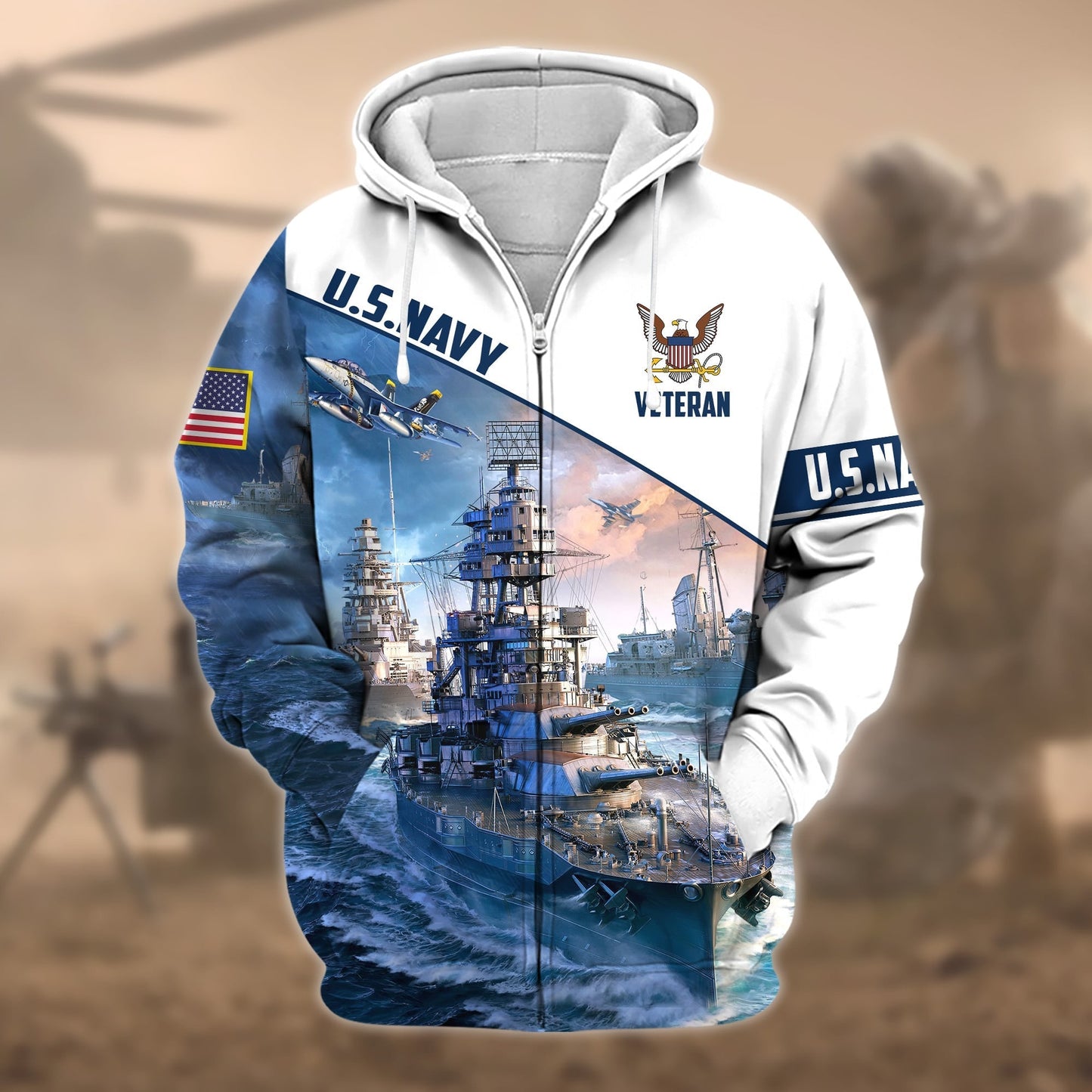 Frenzidea Premium Proudly Served US Veteran Zip Hoodie