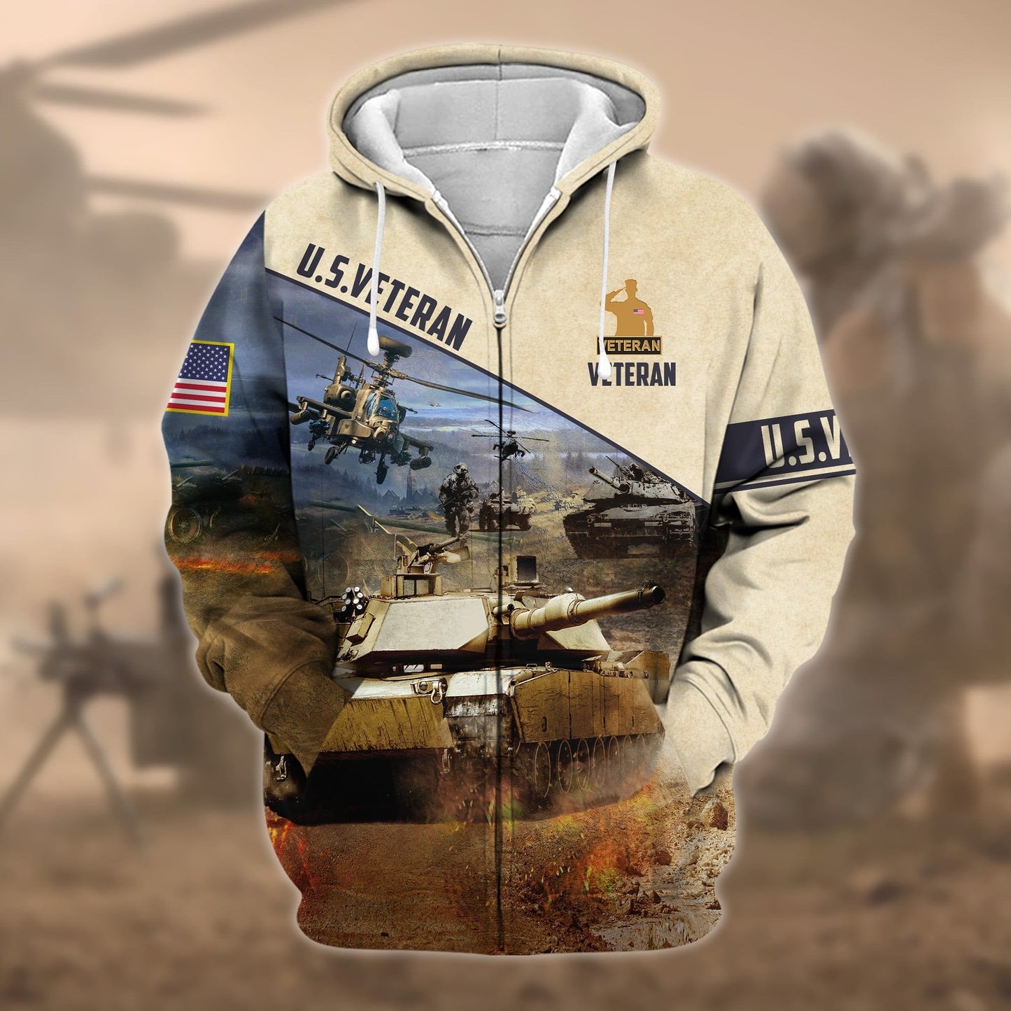 Frenzidea Premium Proudly Served US Veteran Zip Hoodie