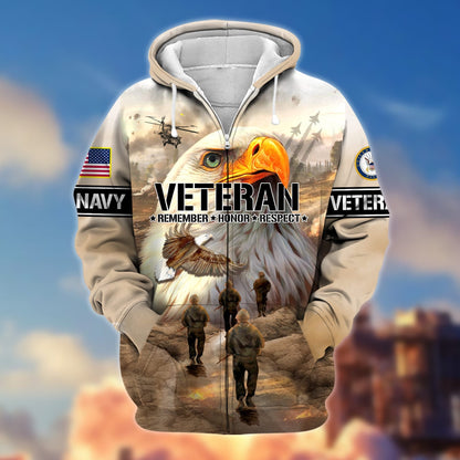 Frenzidea Premium US Veteran Remember - Honor - Respect Zip Hoodie