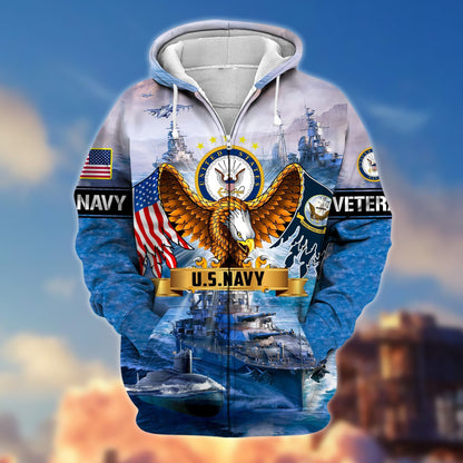 Frenzidea Premium Land Of The Free US Veteran Zip Hoodie