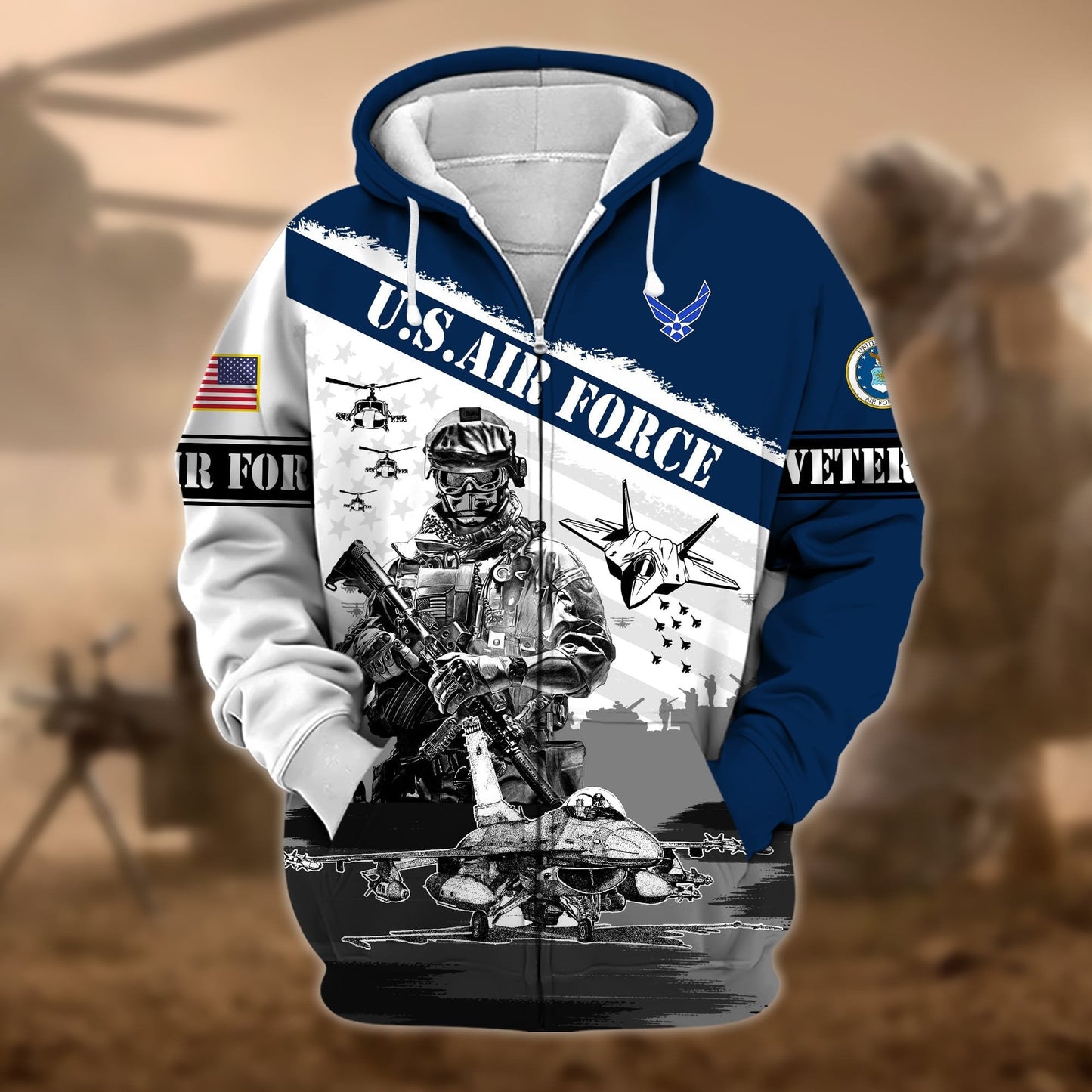 Frenzidea Premium Honoring All Who Served US Veteran Zip Hoodie