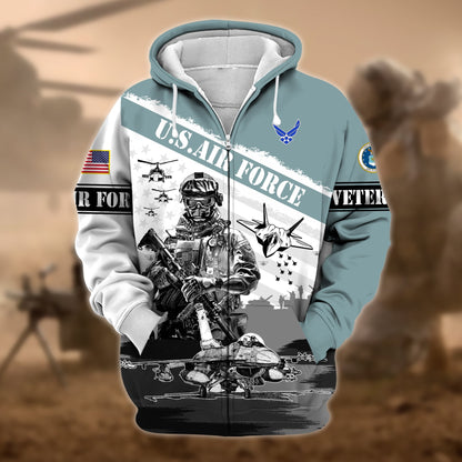 Frenzidea Premium Honoring All Who Served US Veteran Zip Hoodie