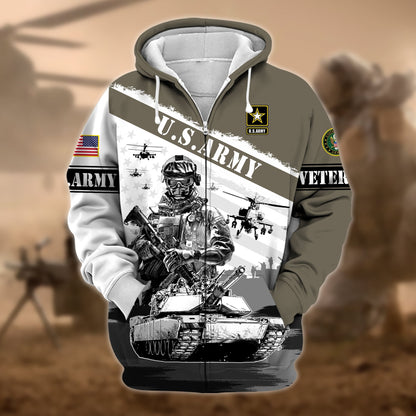 Frenzidea Premium Honoring All Who Served US Veteran Zip Hoodie