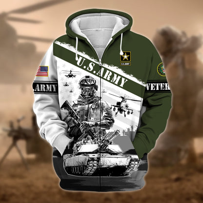 Frenzidea Premium Honoring All Who Served US Veteran Zip Hoodie