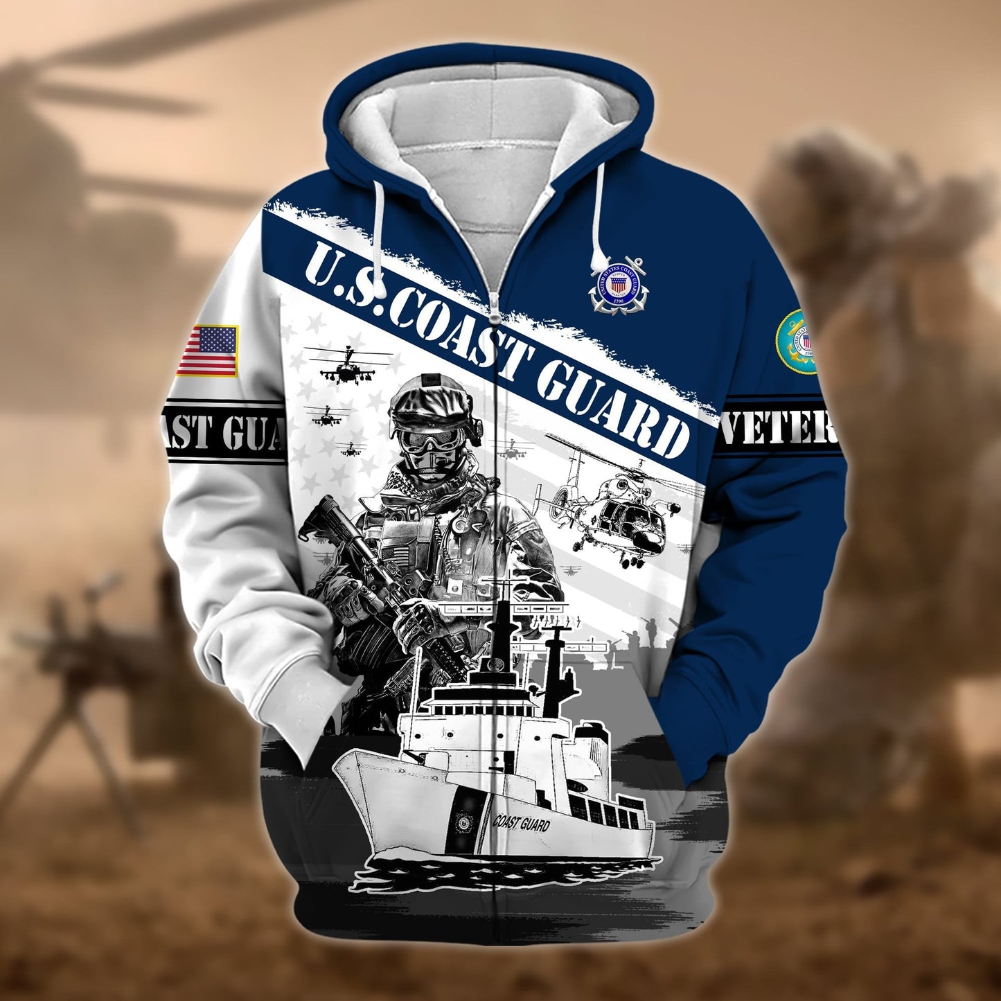 Frenzidea Premium Honoring All Who Served US Veteran Zip Hoodie