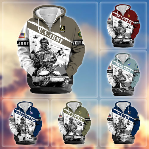 Frenzidea Premium Honoring All Who Served US Veteran Zip Hoodie