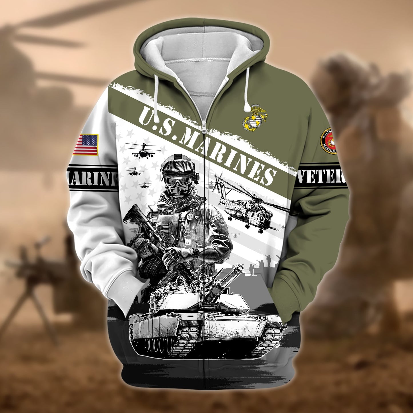 Frenzidea Premium Honoring All Who Served US Veteran Zip Hoodie