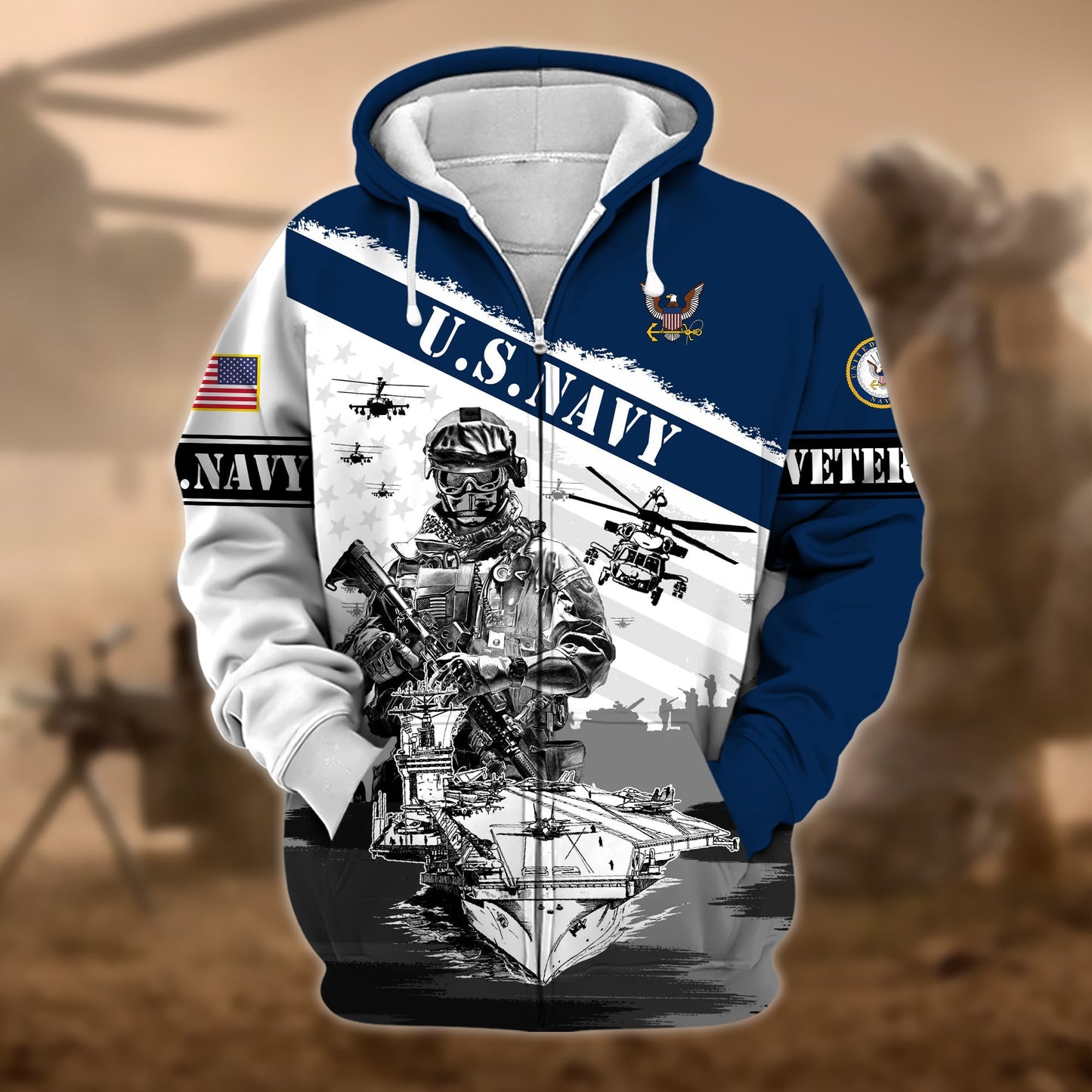 Frenzidea Premium Honoring All Who Served US Veteran Zip Hoodie