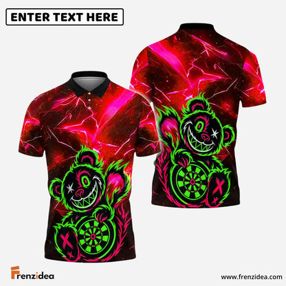 Frenzidea Darts Wild Bear with Dartboard Multicolor Options Personalized Name Shirt (4 Colors)