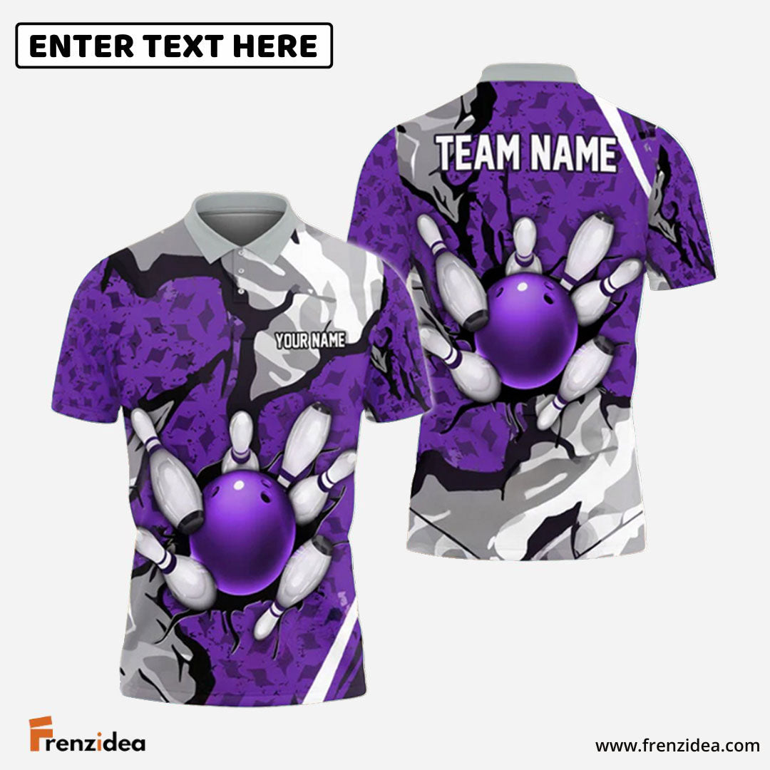 Frenzidea Bowling and Wall Broken Pattern Personalized Name, Team Name 3D Shirt (5 Colors)
