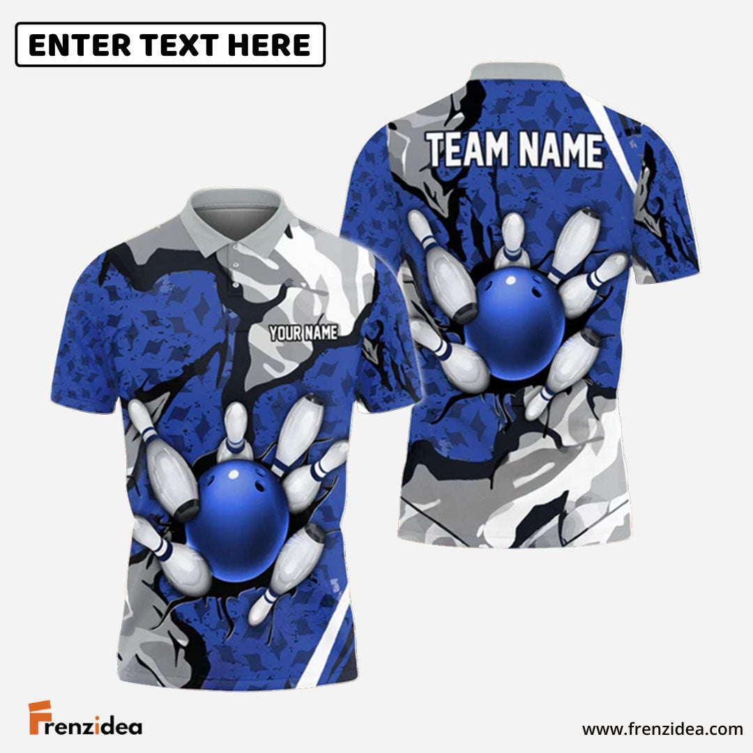 Frenzidea Bowling and Wall Broken Pattern Personalized Name, Team Name 3D Shirt (5 Colors)