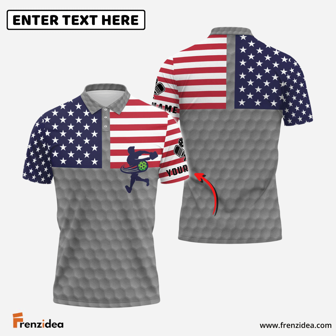Frenzidea Pickleball 3D American Flag Gray Personalized Unisex Shirt