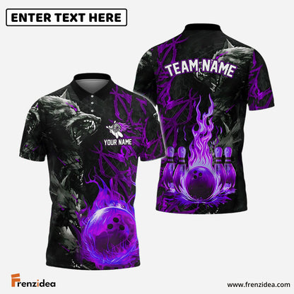 Frenzidea Bowling And Pins Flame Wolf Multicolor Customized Name 3D Shirt ( 4 Colors )