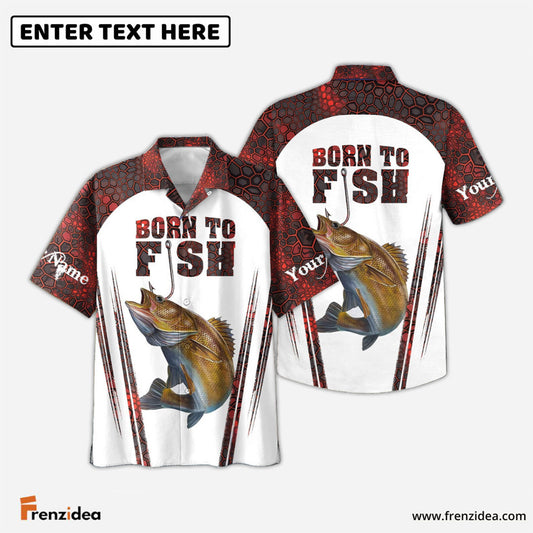 Frenzidea "Born To Fish" Walleye Fishing Red Camo Custom Name 3D Shirt