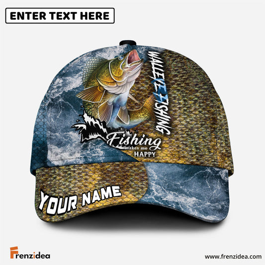 Frenzidea Personalized Walleye Fishing Skin Seawave Classic Cap