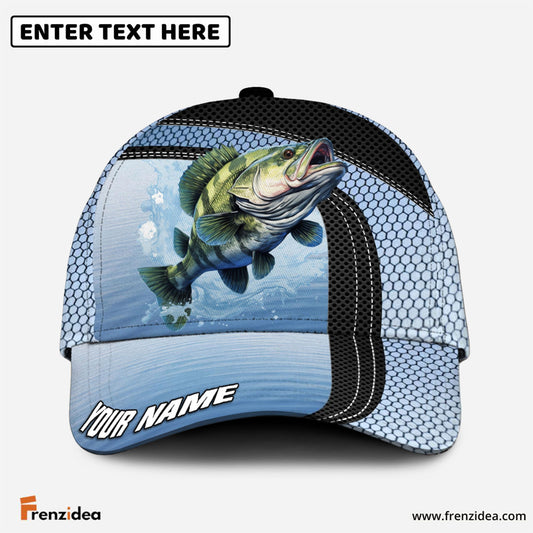 Frenzidea Personalized Bass Fishing Net Pattern Blue Cap