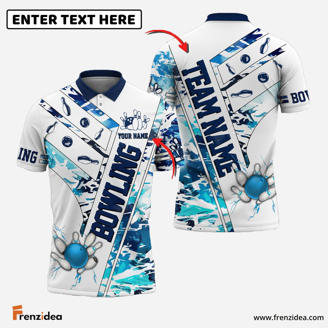 Frenzidea Bowling And Pins White Grunge Customized Name 3D Shirt (4 Colors)