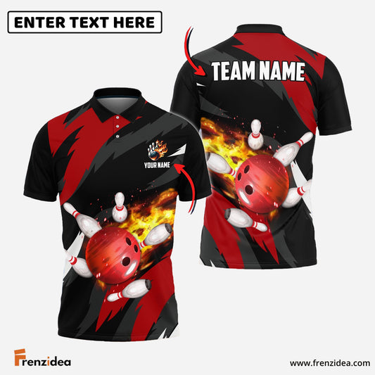 Frenzidea Bowling And Pins Flaming Throw Customized Name 3D Shirt ( 6 Colors)