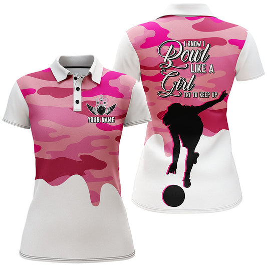 Frenzidea Bowling Pink Camo Pattern Personalized All Over Printed Shirt For Women