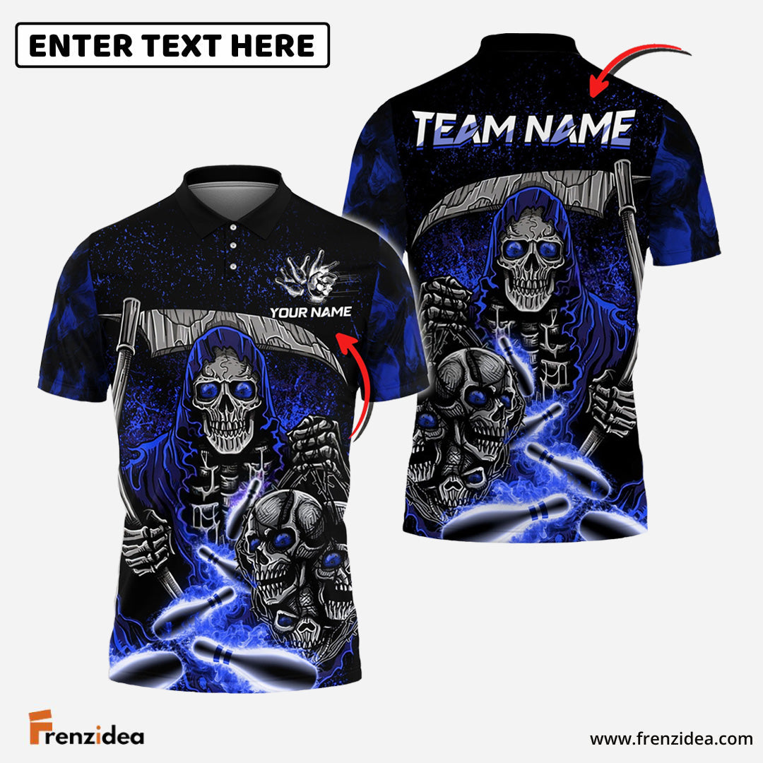 Frenzidea Bowling And Pins Reaper Flame Customized Name 3D Shirt (4 Colors)