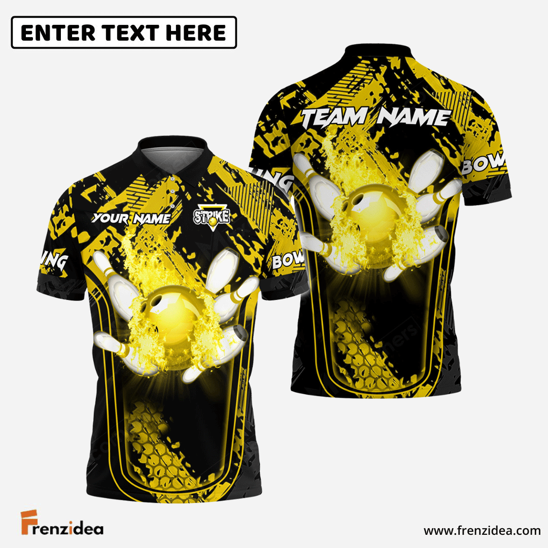 Frenzidea Bowling And Pins Abstract Grunge Break Multicolor Personalized Name, Team Name 3D Shirt