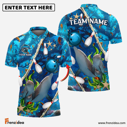 Frenzidea  Bowling And Pins Dolphin Of The Sea Multicolor Customized Name 3D Shirt