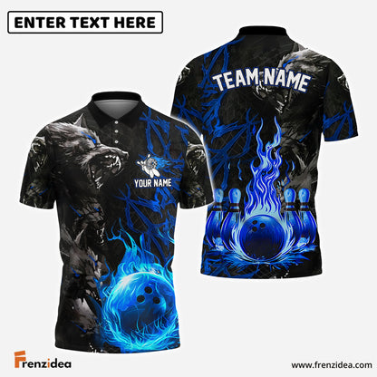 Frenzidea Bowling And Pins Flame Wolf Multicolor Customized Name 3D Shirt ( 4 Colors )