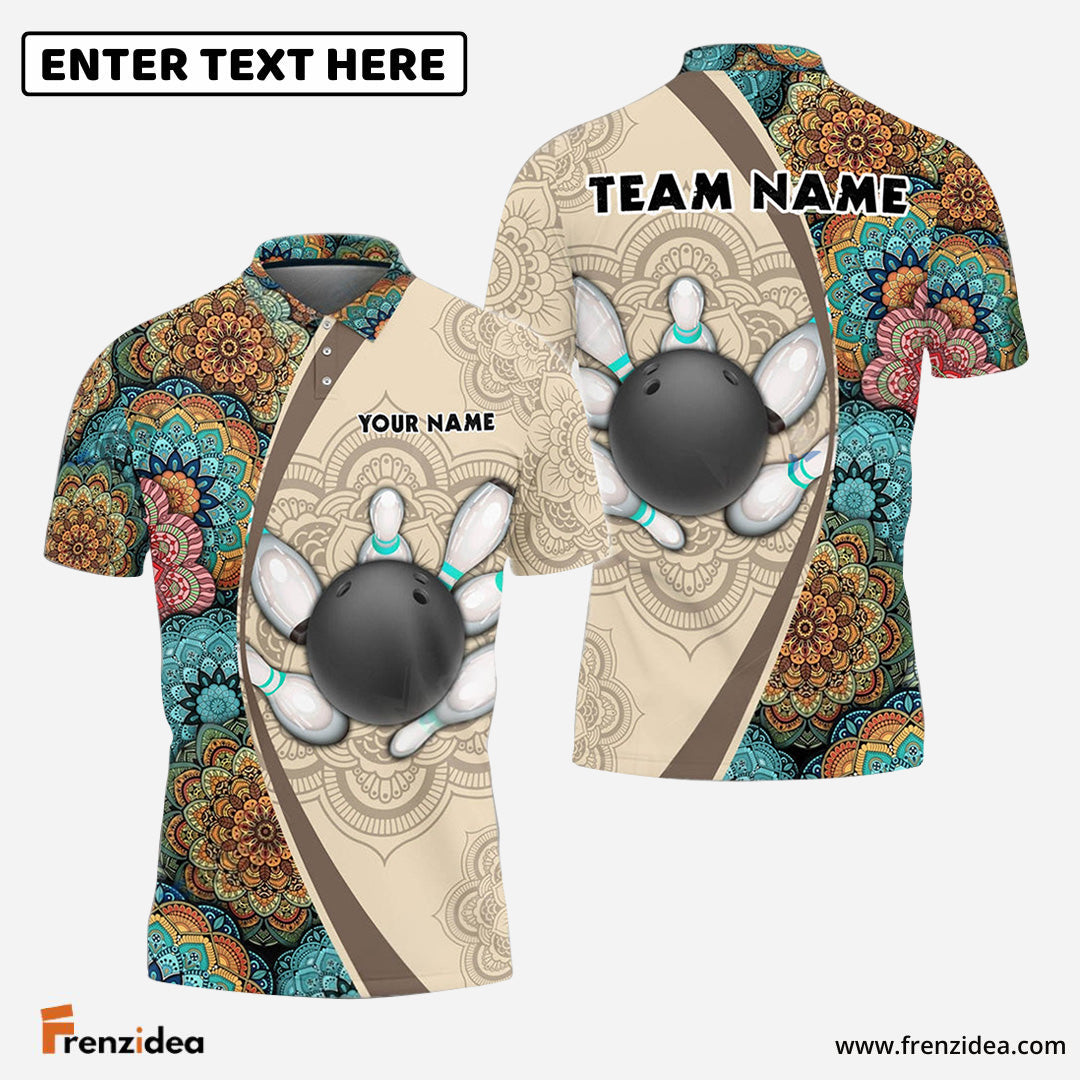 Frenzidea Bowling And Pins Mandala Customized Name 3D Shirt (4 Colors)