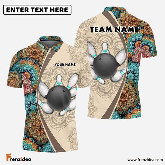 Frenzidea Bowling And Pins Mandala Customized Name 3D Shirt (4 Colors)