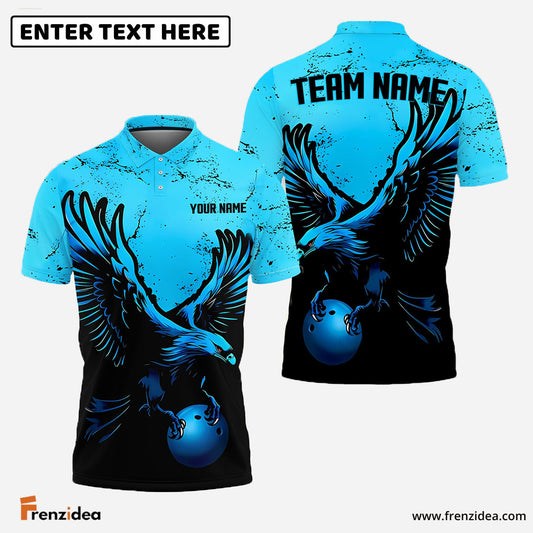 Frenzidea Bowling And Pins Eagle Blue Customized Name 3D Shirt