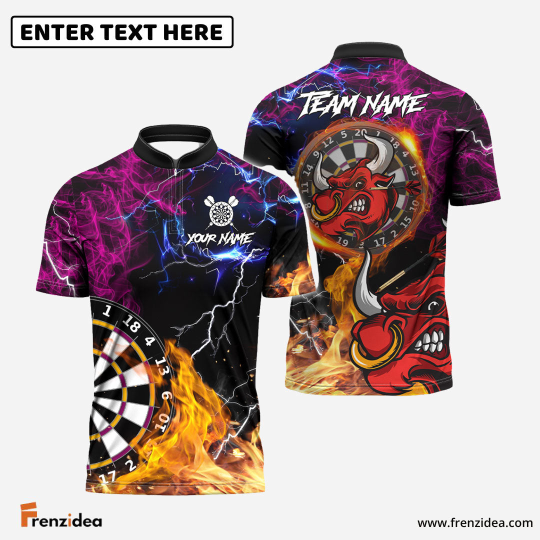 Frenzidea Darts Bullseye Flame Thunder Personalized Name, Team Name 3D Shirt (4 Colors)