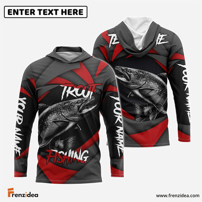 Frenzidea Trout Fishing Red Gray Spinning Pattern Custom Name & Team Name 3D Shirts