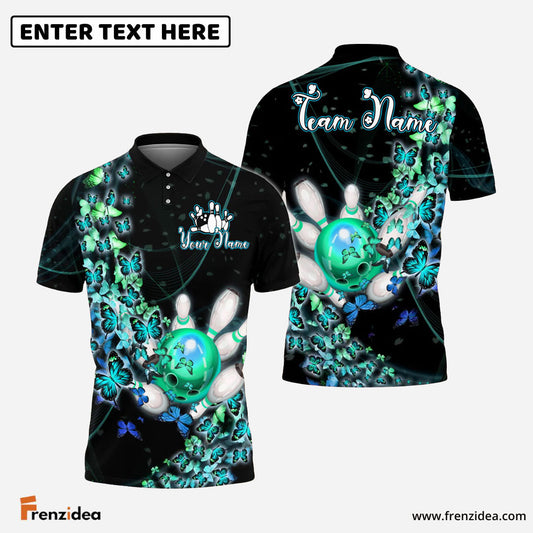 Frenzidea Bowling And Pins Butterfly Flow Customized Name, Team Name 3D Shirt (4 Colors)