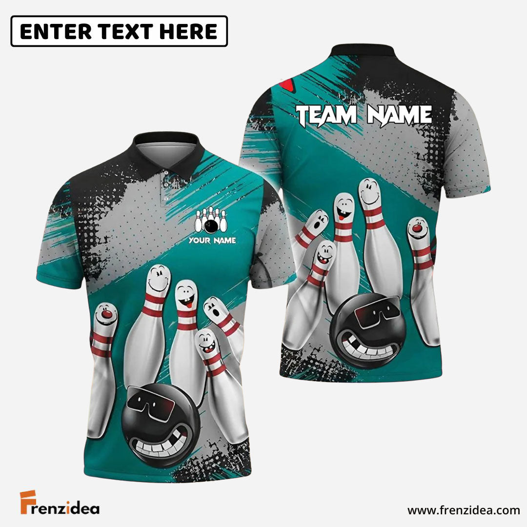 Frenzidea Bowling And Pins Cool Ball & Happy Pins Customized Name 3D Shirt (4 Colors)