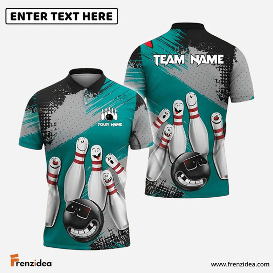 Frenzidea Bowling And Pins Cool Ball & Happy Pins Customized Name 3D Shirt (4 Colors)